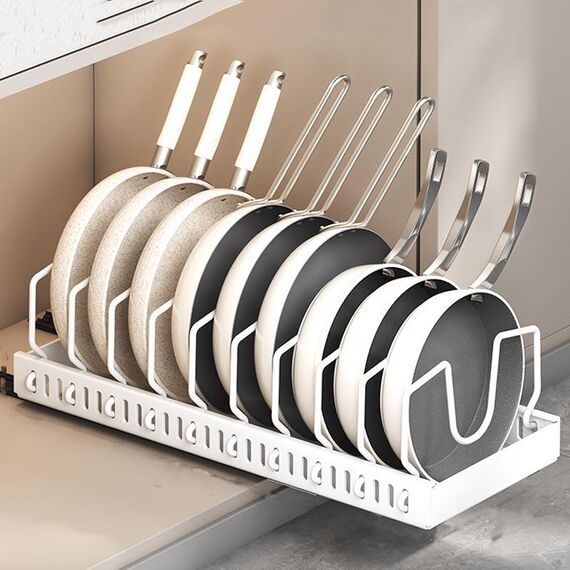 Mensola estraibile per pentole e padelle da cucina, organizer per piano di lavoro, vassoio per piatti da 52 cm con deflettore, bianco
