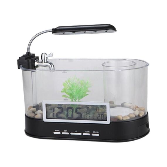1.8L LED Light Desktop Water Flow Mini Fish Tank Home Turtle Tank Acquario autocircolante (nero)