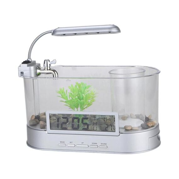 1.8L LED Light Desktop Water Flow Mini Fish Tank Home Turtle Tank Acquario autocircolante (bianco)