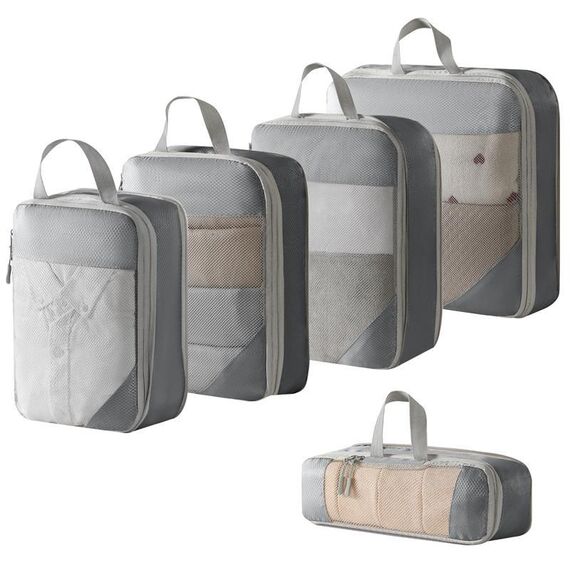 5 in 1 Borsa organizer da viaggio compressa in rete per bagagli, vestiti, scarpe e articoli da toeletta (grigio)