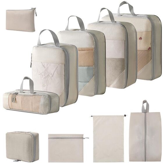 10 in 1 Borsa organizer da viaggio compressa in rete per bagagli, vestiti, scarpe e articoli da toeletta (grigio)