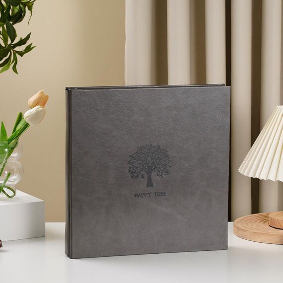 Album fotografico tascabile autoadesivo in pelle, album fotografico fai da te, grande capacità, specifiche: 80 pagine, interno bianco (albero grigio)