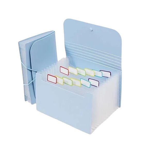 Cartelle portadocumenti espandibili A6 da 12 tasche per archiviazione e organizzazione, interno naturale (blu)