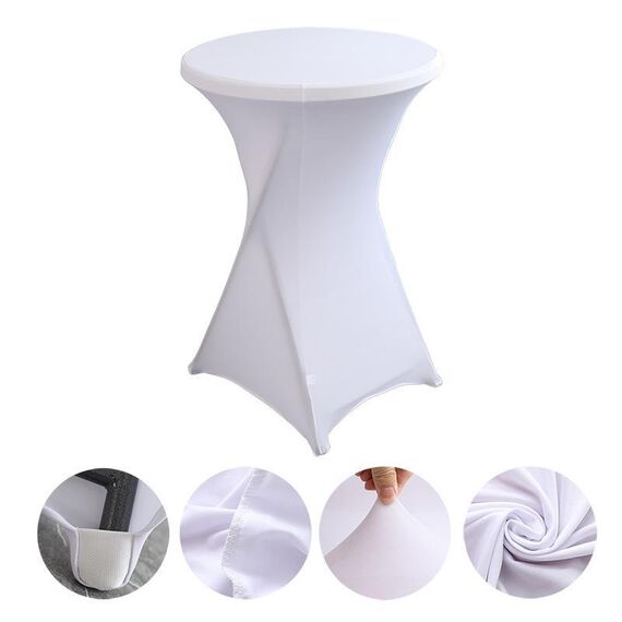 Copertura per tavolo da cocktail bar per hotel, decorazione per matrimoni, in poliestere elasticizzato, rotonda, per banchetti, dimensioni: 80x110 cm (bianco)