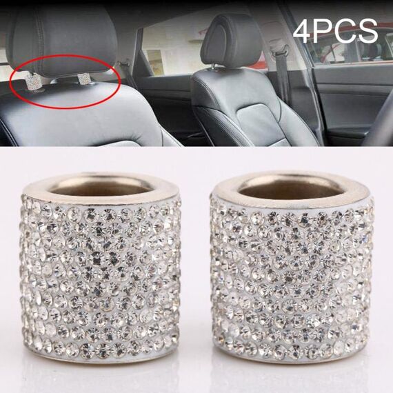 Decorazione modificata per cuscino con testa in cristallo per auto da 4 pezzi (bianca)