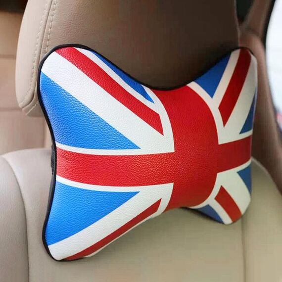 Cuscino osseo per poggiatesta per auto con motivo bandiera del Regno Unito da 2 pezzi (blu)