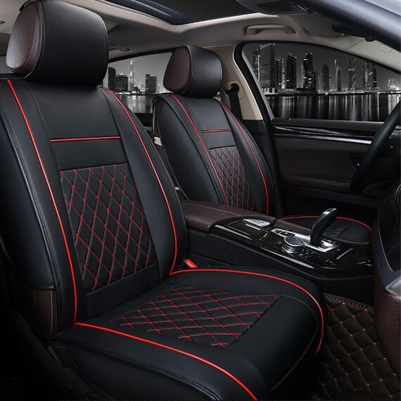 Fodera per cuscino del sedile a copertura totale in pelle per auto, versione standard, solo un posto (nero rosso)