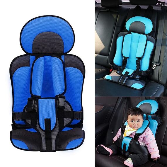 Seggiolino auto portatile per bambini, dimensioni: 50 x 33 x 21 cm (per 0-5 anni) (blu scuro + nero)