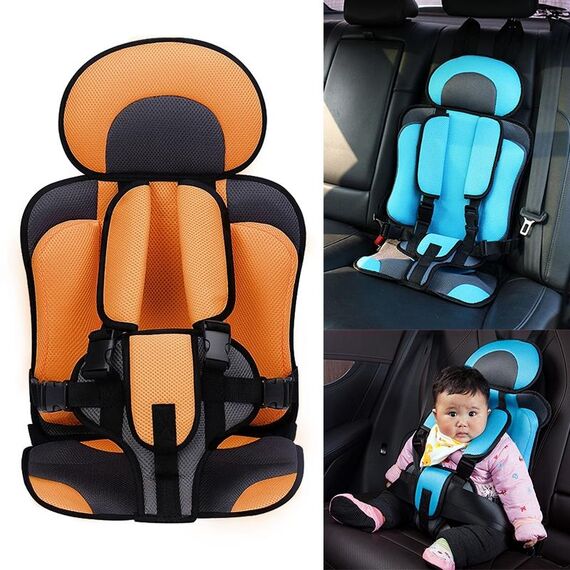 Seggiolino auto portatile per bambini, dimensioni: 54 x 36 x 25 cm (per 3-12 anni) (arancione + nero)