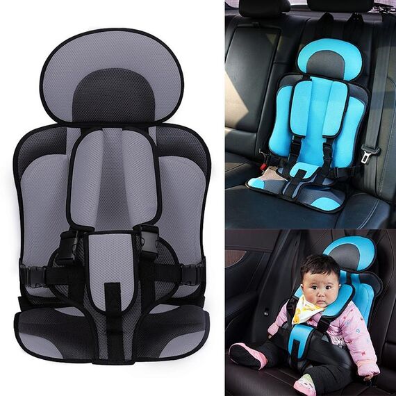 Seggiolino di sicurezza per bambini portatile per auto, dimensioni: 54 x 36 x 25 cm (per 3-12 anni) (grigio + nero)