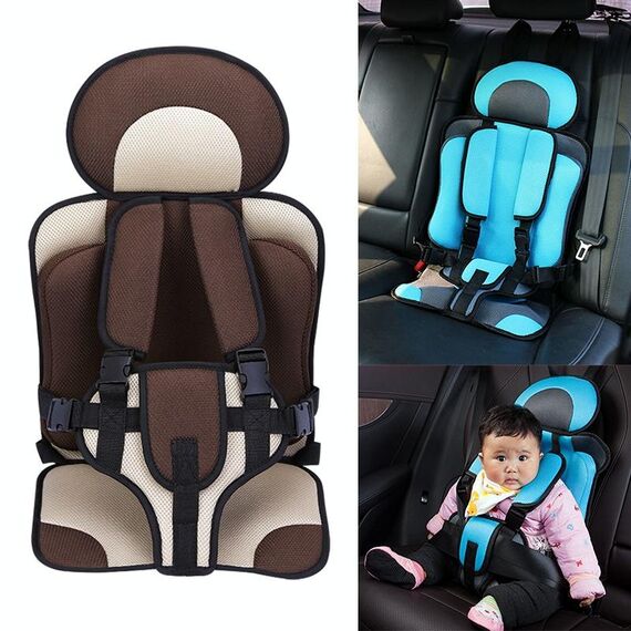Seggiolino auto portatile per bambini, dimensioni: 54 x 36 x 25 cm (per 3-12 anni) (caffè + beige)