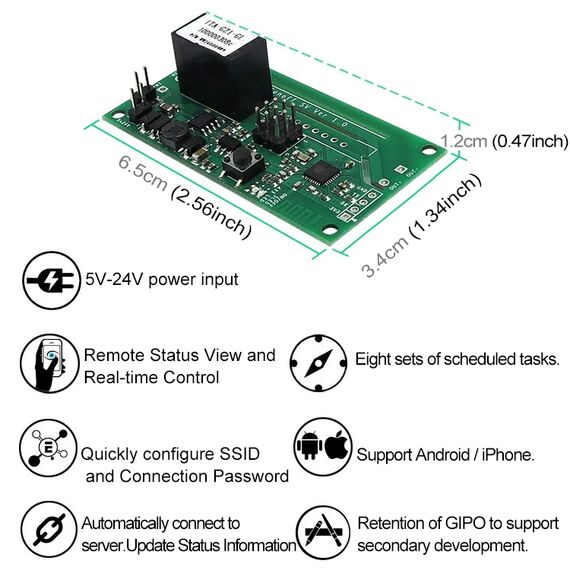 Sonoff SV 10A WiFi smart switch relay per Alexa/Google Home iOS/Android DC 5V-24V EPS6506 6922428944817