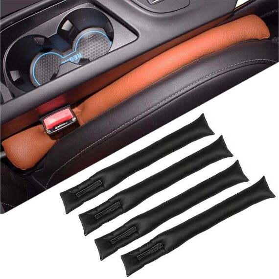 4 pezzi Accessori per lo styling dell'auto Riempitore di fessure per sedili Distanziatore in pelle Barra protettiva più morbida Tappo per fessure per auto (nero)