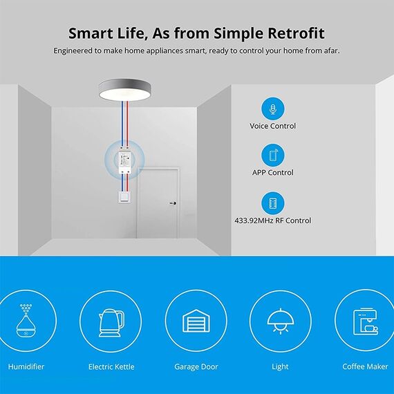 Sonoff eWelink WiFi smart LED switch 2.4GHz, telecomando Alexa/Google Home, AC 90-250V LED2417 6922291047721