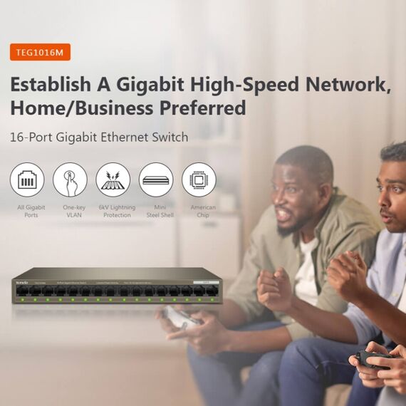 Switch Gigabit Ethernet da tavolo in metallo a 16 porte Tenda TEG1016M PC2599 6922909459342