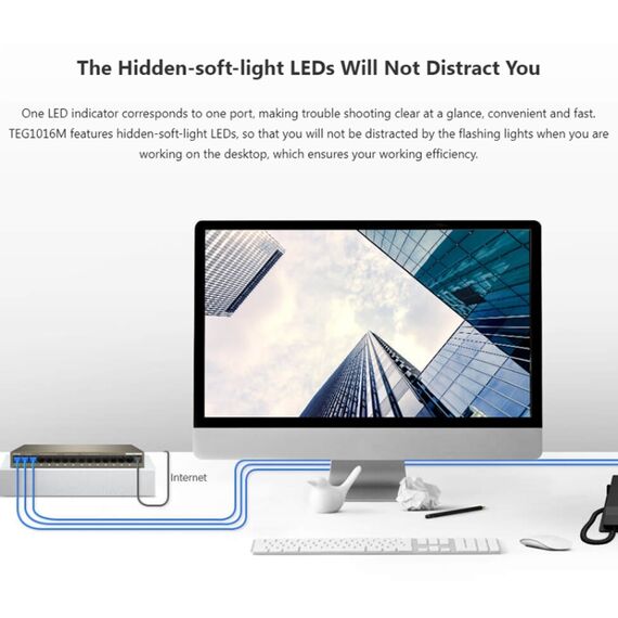 Switch Gigabit Ethernet da tavolo in metallo a 16 porte Tenda TEG1016M PC2599 6922909459342