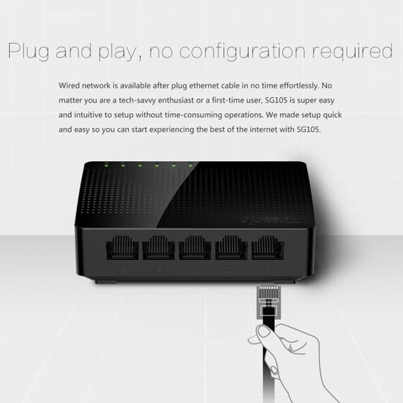 Switch di rete LAN HUB Tenda SG105 Mini 5 porte 1000Mpbs Fast Gigabit Ethernet PC7785 6922167458552