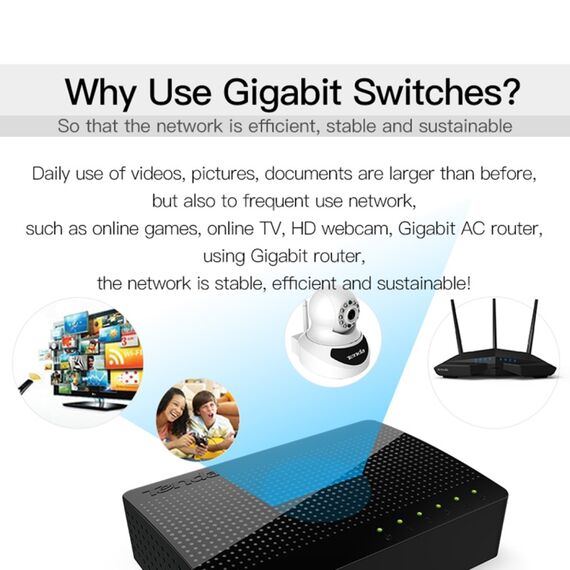 Switch di rete LAN HUB Tenda SG105 Mini 5 porte 1000Mpbs Fast Gigabit Ethernet PC7785 6922167458552