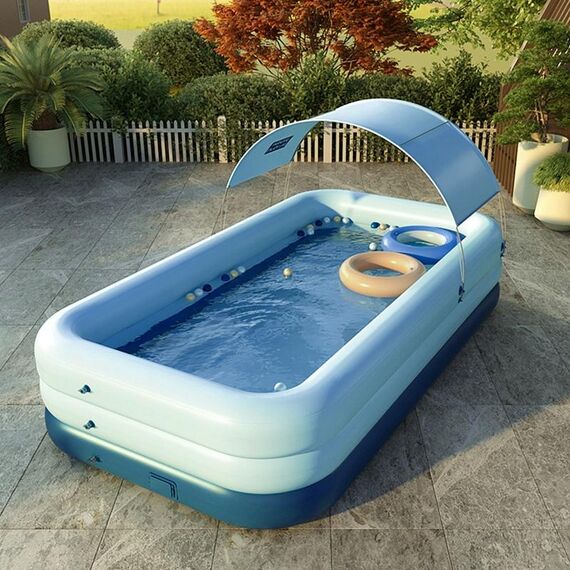 Piscina gonfiabile automatica senza fili in PVC per uso domestico Piscina per bambini Piscina grande piscina in plastica all'aperto con tettoia, dimensioni: 2,1 m (blu)
