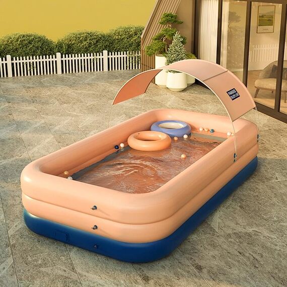 Piscina gonfiabile automatica senza fili in PVC per uso domestico Piscina per bambini Piscina grande piscina all'aperto in plastica con tettoia, dimensioni: 2,1 m (rosa)