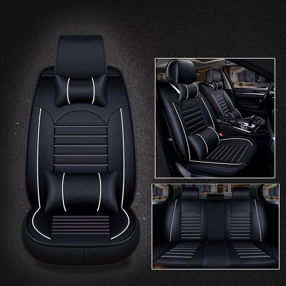 Coprisedile per auto universale in pelle PU nero bianco Deluxe