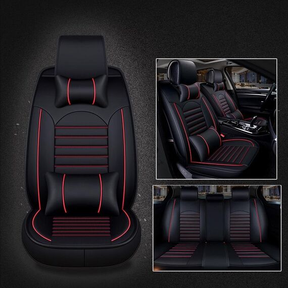 Coprisedile auto universale in pelle PU nero rosso Deluxe