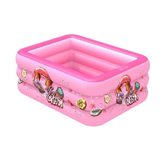 Piscina gonfiabile quadrata per bambini con motivo gelato per interni ed esterni, dimensioni: 210 x 135 x 55 cm, colore: rosa