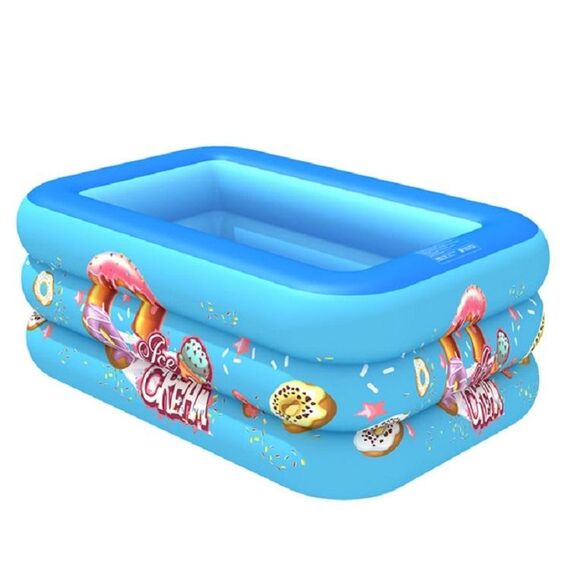 Piscina gonfiabile quadrata per bambini con motivo gelato per interni ed esterni, dimensioni: 180 x 130 x 55 cm, colore: blu