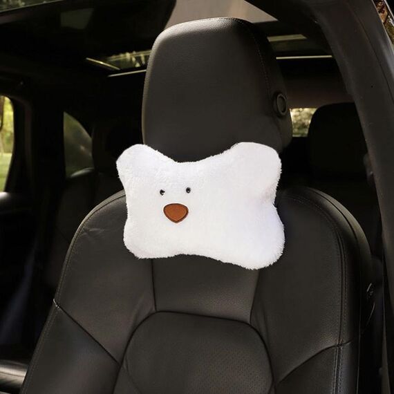 Cuscino per tappezzeria del sedile in peluche dell'orso dei cartoni animati per auto, colore: poggiatesta bianco
