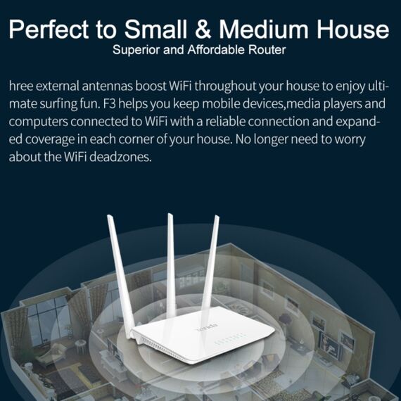 Router WiFi Tenda F3 Wireless 2.4GHz 300Mbps con antenne esterne 3 * 5dBi (bianco) WR0052W 6922260859348