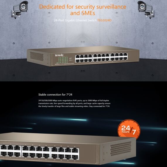 Switch Gigabit Ethernet Tenda TEG1024D 24 porte con protezione fulmini 6KV PC2625 6922402433313