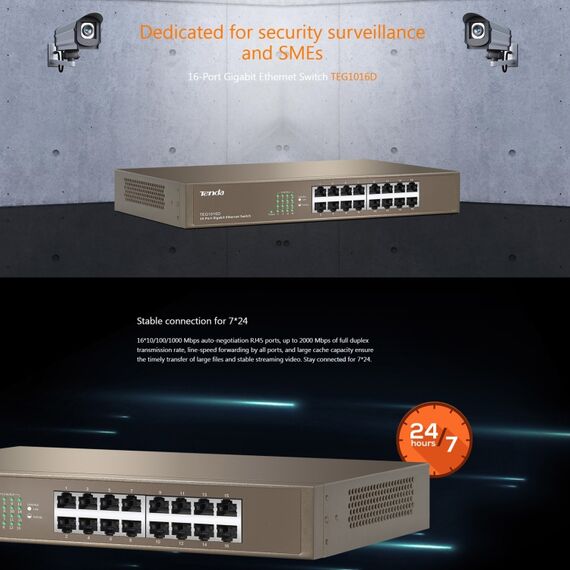 Switch Gigabit Ethernet Tenda TEG1016D 16 porte con protezione fulmini 6KV PC2597 6922375596039