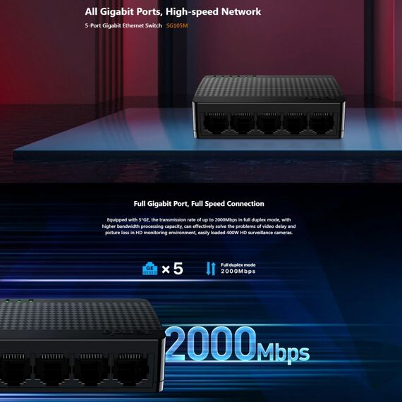 Switch Ethernet Tenda SG105M 5 porte Gigabit ad alta velocità 1000Mbps PC2595 6922687283894