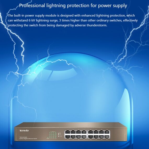 Switch Gigabit Ethernet Tenda TEG1016D 16 porte con protezione fulmini 6KV PC2597 6922375596039