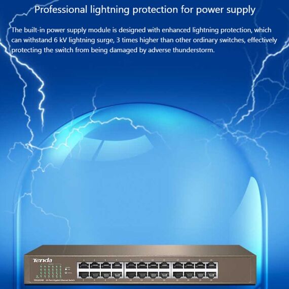 Switch Gigabit Ethernet Tenda TEG1024D 24 porte con protezione fulmini 6KV PC2625 6922402433313