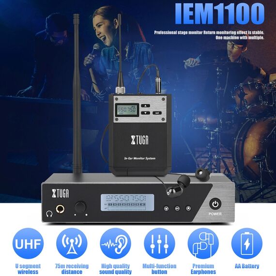 XTUGA IEM1100 – Sistema Wireless In-Ear Monitor con 1 Bodypack EDA005176401B 6922790774573