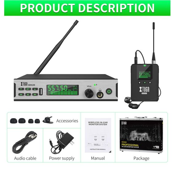 XTUGA SEM100 – Sistema Wireless In-Ear Monitor Professionale con 1 Bodypack EDA005178501B 6922397808816