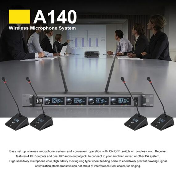 XTUGA A140-C – Sistema Microfonico Wireless UHF a 4 Canali con Microfoni da Conferenza   EDA005196701B 6922420335518
