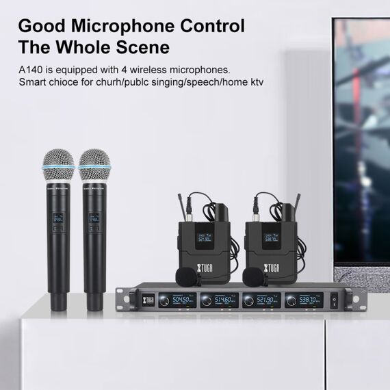 XTUGA A140-HB – Sistema Microfonico Wireless UHF a 4 Canali con Auricolari Lavalier EDA005198401B 6922120283547