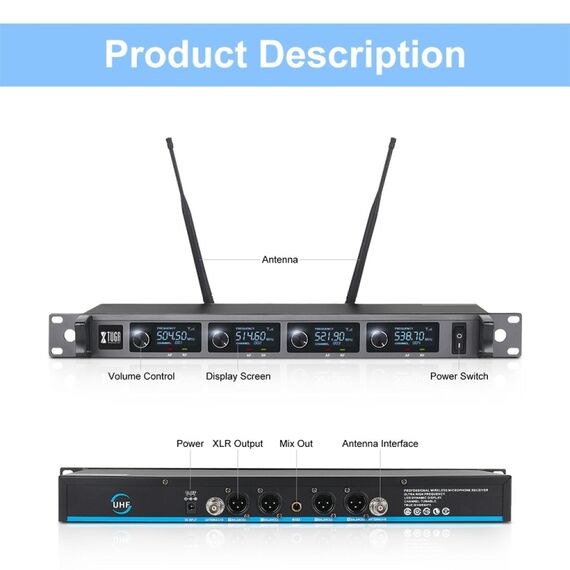XTUGA A140-HB – Sistema Microfonico Wireless UHF a 4 Canali con Auricolari Lavalier EDA005198401B 6922120283547