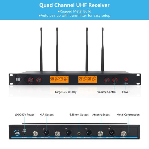 XTUGA A400-HB – Sistema Microfonico Wireless UHF a 4 Canali con 2 Palmari e 2 Cuffia EDA005201901B 6922357434909