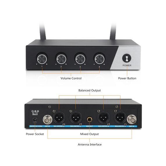 XTUGA S400 – Sistema Microfonico Wireless UHF a 4 Canali con 4 Microfoni Palmari  EDA005204901B 6922189124484