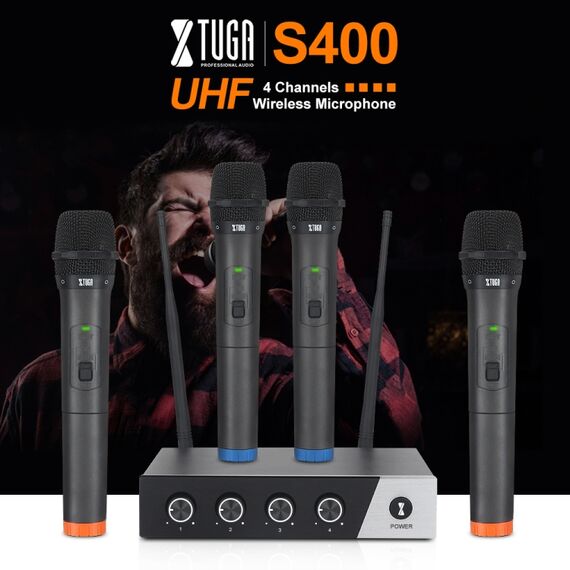 XTUGA S400 – Sistema Microfonico Wireless UHF a 4 Canali con 4 Microfoni Palmari  EDA005204901B 6922189124484