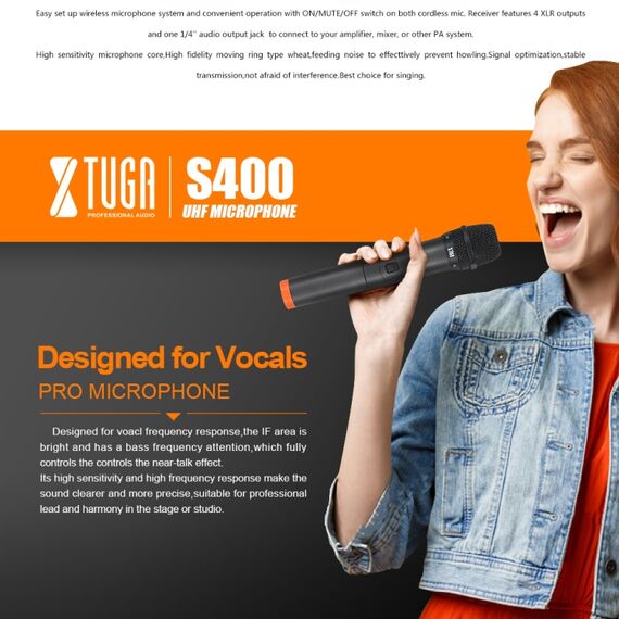 XTUGA S400 – Sistema Microfonico Wireless UHF a 4 Canali con 4 Microfoni Palmari  EDA005204901B 6922189124484