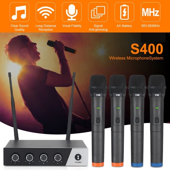 XTUGA S400 – Sistema Microfonico Wireless UHF a 4 Canali con 4 Microfoni Palmari  EDA005204901B 6922189124484