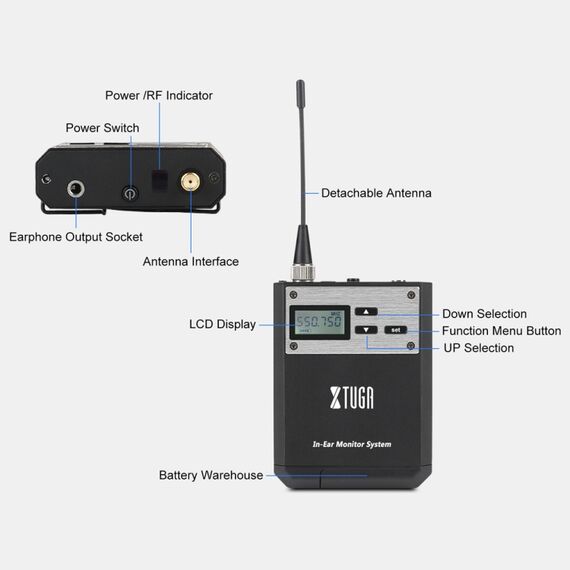 XTUGA IEM1100 – Ricevitore Bodypack Singolo per Sistema In-Ear Monitor UHF MCP1101 6922321929997