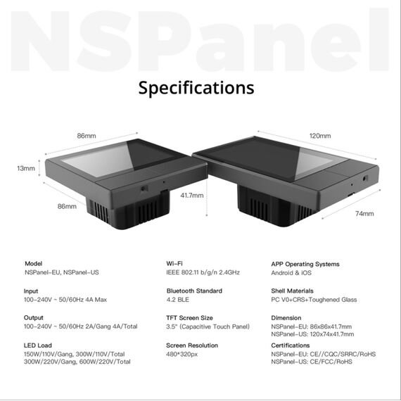 Pannello Touch Smart Zigbee NSPanel HMI Multifunzione TBD0603413101B