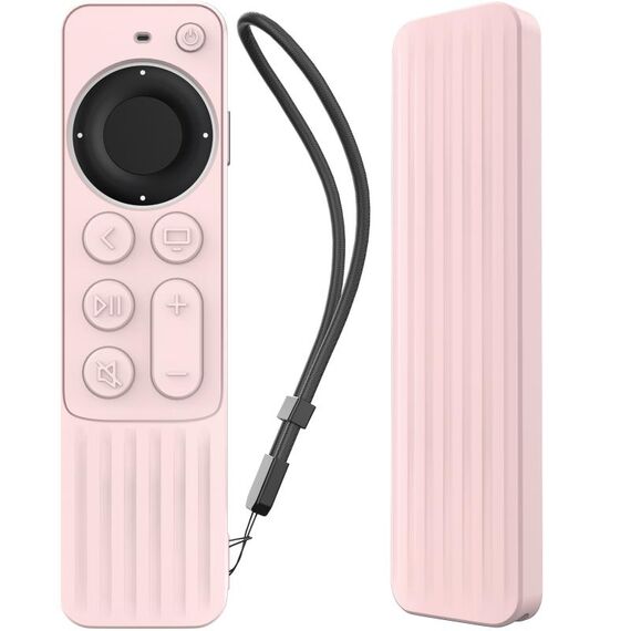 Per Apple TV Siri Remote 2/3 AhaStyle PT166 Custodia protettiva in silicone per telecomando Custodia protettiva antiscivolo a righe (rosa)