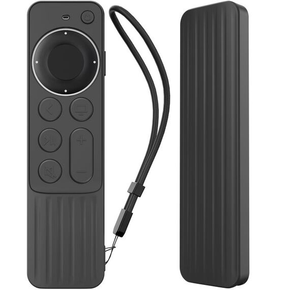 Per Apple TV Siri Remote 2/3 AhaStyle PT166 Custodia protettiva in silicone per telecomando Custodia protettiva antiscivolo a righe (nero)