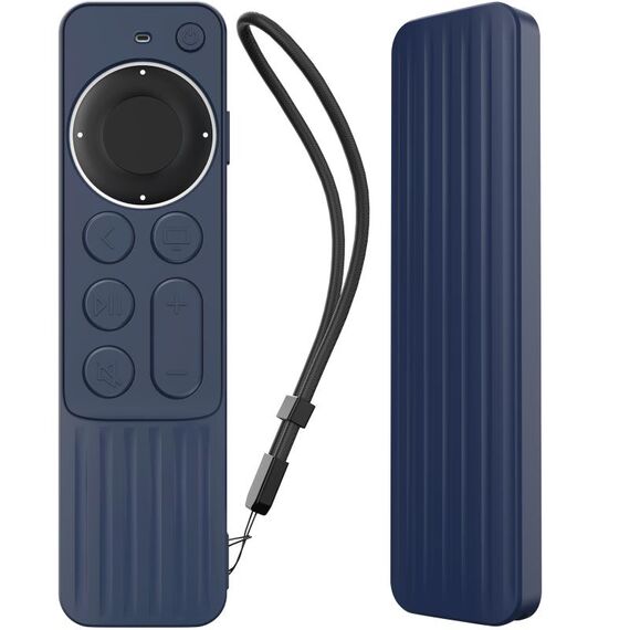 Per Apple TV Siri Remote 2/3 AhaStyle PT166 Custodia protettiva in silicone per telecomando Custodia protettiva antiscivolo a strisce (blu notte)
